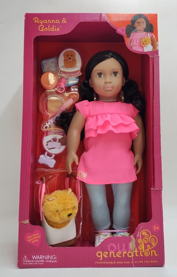 Our Generation Ayanna & Goldie 18'' Doll & Pet Dog Carrier Set SEE DETAILS