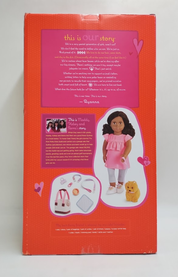 Our Generation Ayanna & Goldie 18'' Doll & Pet Dog Carrier Set SEE DETAILS