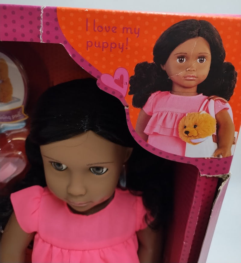 Our Generation Ayanna & Goldie 18'' Doll & Pet Dog Carrier Set SEE DETAILS