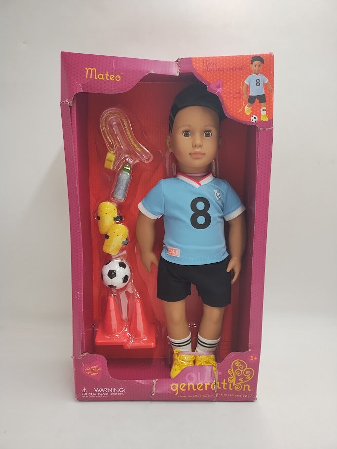 Our Generation Mateo Posable 18" Boy Doll in Soccer Uniform SEE DETAILS