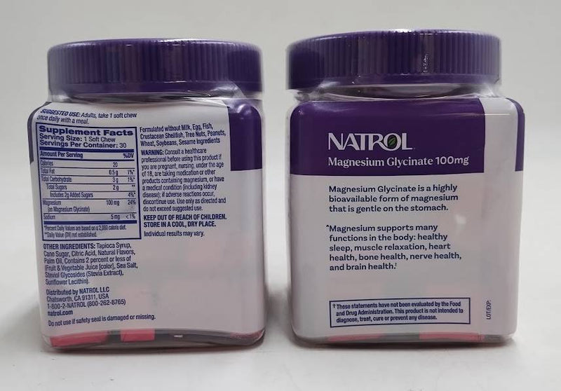 LOT OF 2!! Natrol Magnesium Glycinate Chews Cherry Lemon 30ct EXP:11/15/2026