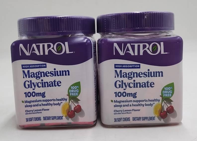 LOT OF 2!! Natrol Magnesium Glycinate Chews Cherry Lemon 30ct EXP:11/15/2026
