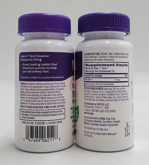 LOT OF 2 Natrol Melatonin 10mg Sleep Aid Tablets Strawberry 60ct EXP 1/27+