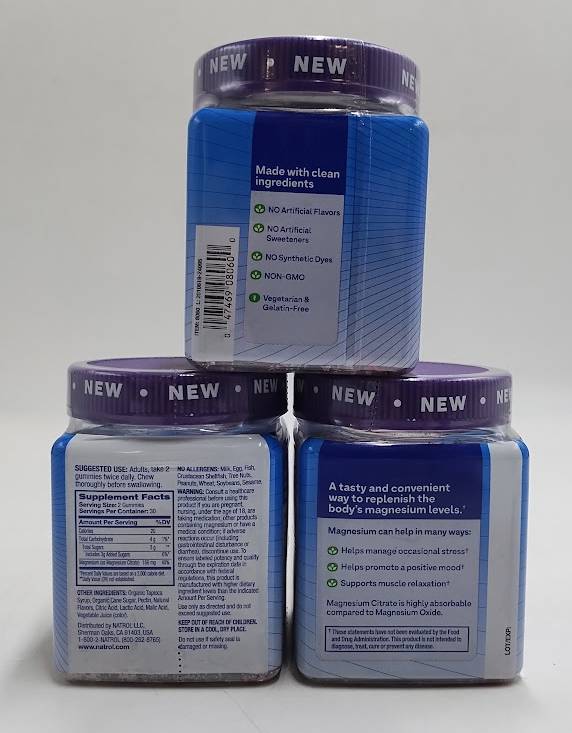 LOT OF 3 Natrol Mood+Stress Magnesium Citrate Gummies Raspberry 60Ct EXP 08/2027