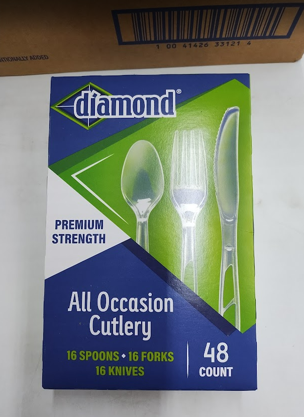LOT OF 12 Diamond All Occasion Clear Disposable Forks Spoons and Knives - 48ct