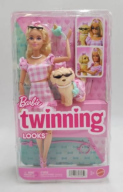 Barbie Twinning Looks Fashion Doll with Pet Dog Matching Pink Outfits Blonde