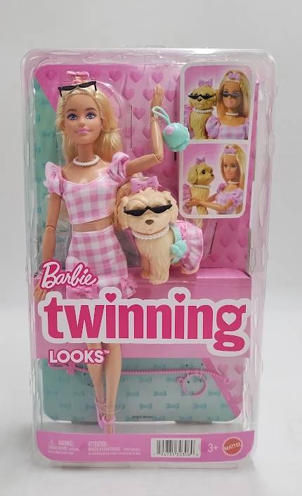Barbie Twinning Looks Doll w/ Pet Dog Matching Pink Outfits Blonde SEE DETAILS