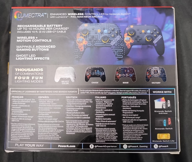 PowerA PAC-MAN Neon Arcade Enhanced Wireless Controller Lumectra Nintendo Switch