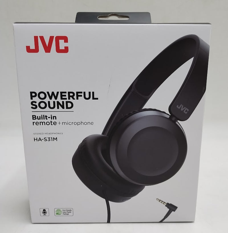 JVC Lightweight On Ear Headphones With Powerful Sound, Integrated Remote & Mic For Smartphones - HAS31MB (Black), Medium