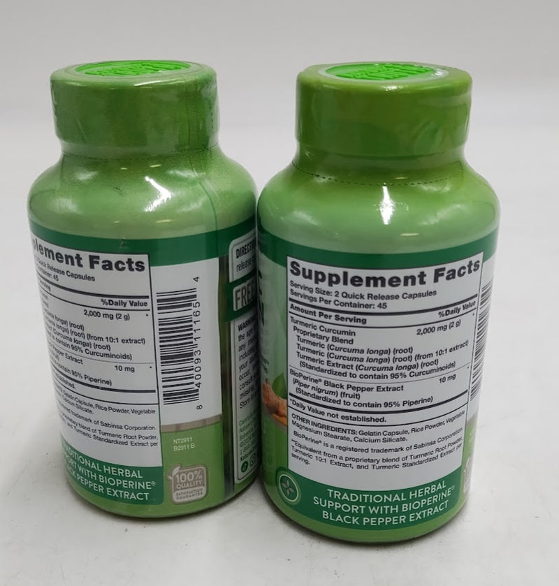 2 PACK Nature's Truth Turmeric Curcumin 2000mg Bioperine 90 Caps EXP 5/27+