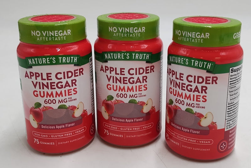 3 PACK Nature's Truth Apple Cider Vinegar 600mg Vegan Gummies 75ct EXP:06/2027