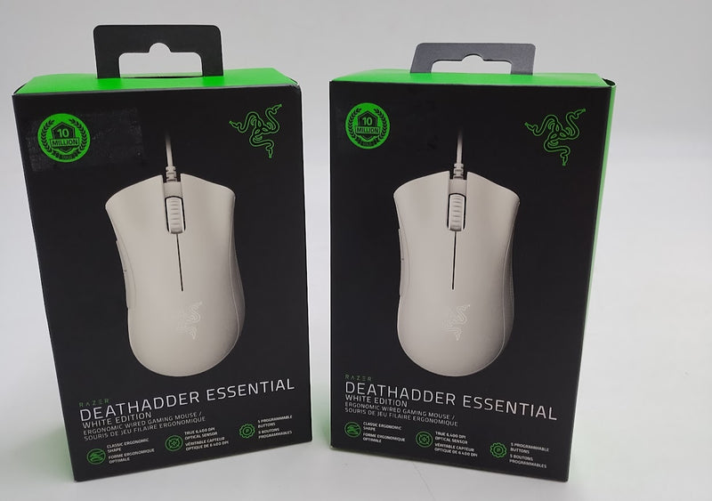 2 PACK Razer DeathAdder Essential White Edition Ergonomic Wired Gaming Mouse
