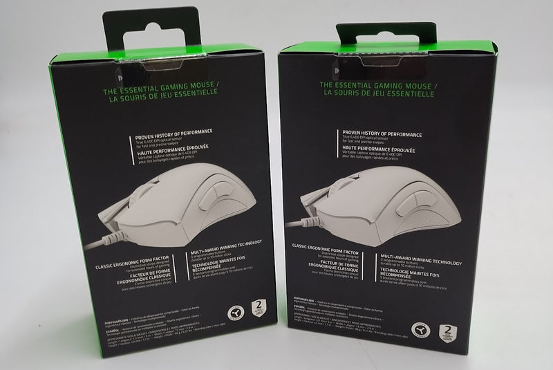 2 PACK Razer DeathAdder Essential White Edition Ergonomic Wired Gaming Mouse