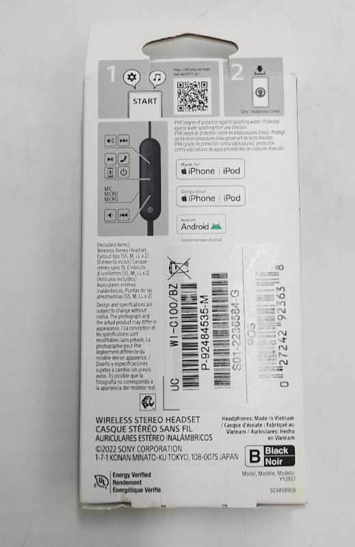 Sony WIC100 Bluetooth Wireless In-Ear Headphones - Black