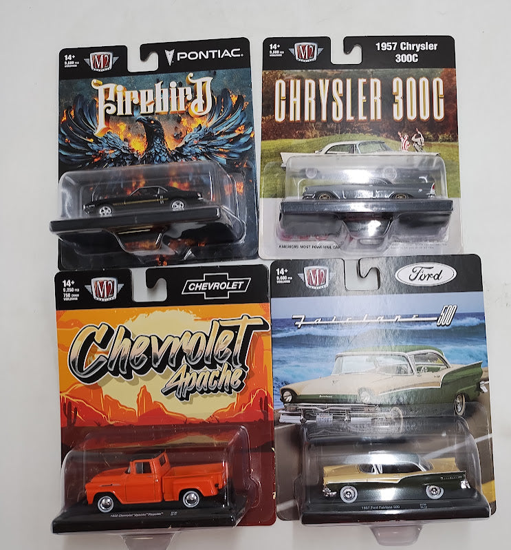 LOT OF 4!! M2 Machines FAIRLANE/CHEVROLET APACHE/FIREBIRD/CHRYSLER 300C