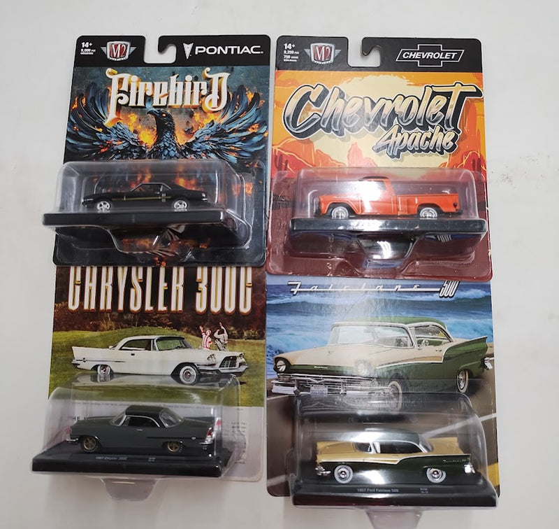 LOT OF 4!! M2 Machines FAIRLANE/CHEVROLET APACHE/FIREBIRD/CHRYSLER 300C