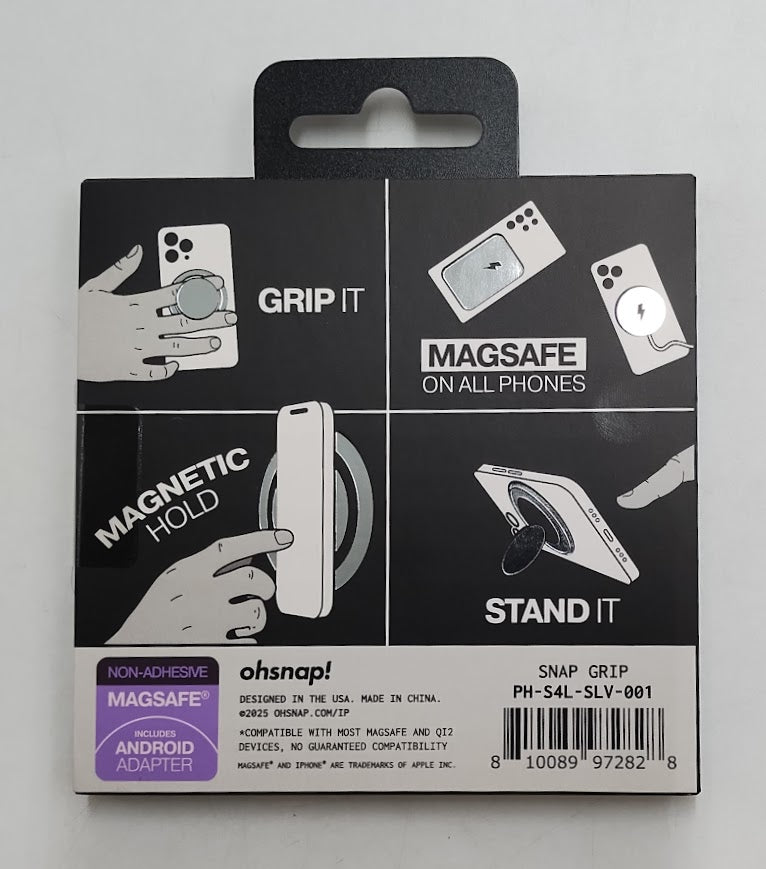 ohsnap! Snap Grip Luxe Magnetic Phone Grip Fits Any Phone - Pure Silver