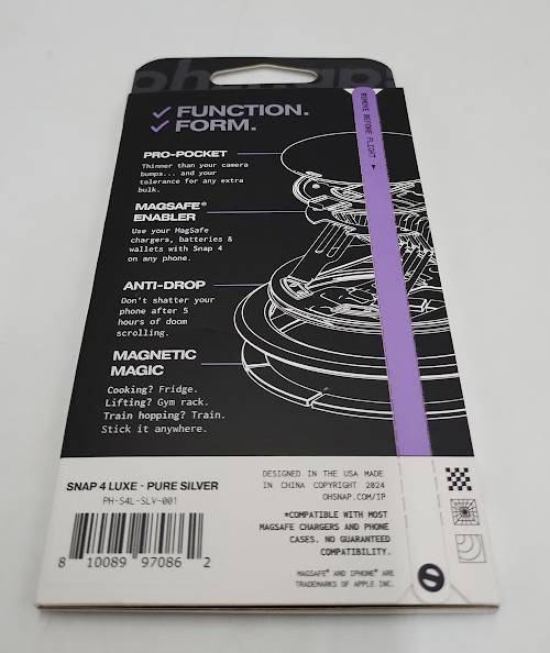 ohsnap! Snap Grip Luxe Magnetic Phone Grip - Ultra Thin - Pure Silver