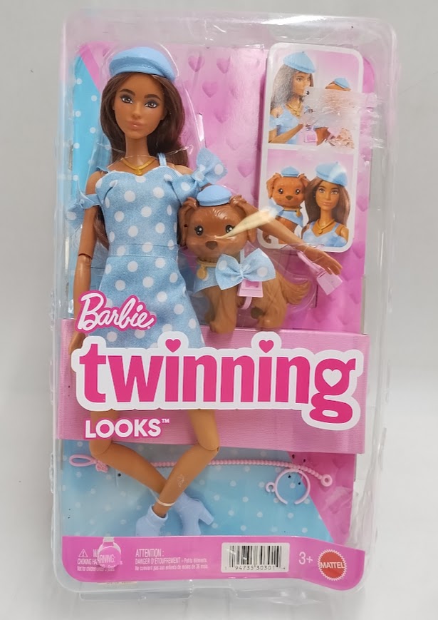 Barbie Twinning Looks Fashion Doll with Pet Dog Matching Blue Clothes SEE DETAILS