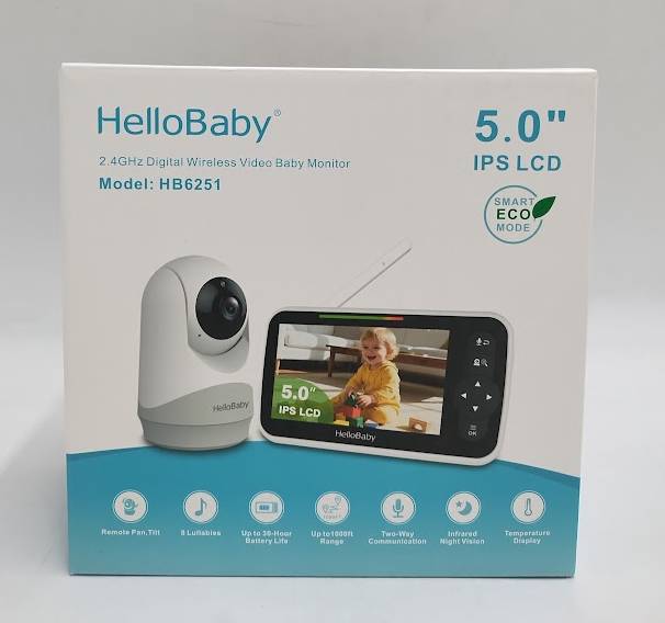 HelloBaby 5" Video Baby Monitor with Remote Pan-Tilt-Zoon (HB6251) - White