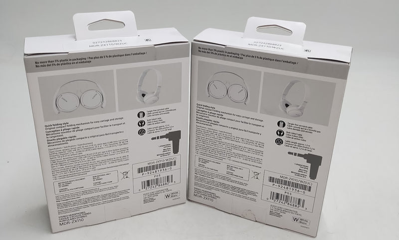 2 PACK!!! Sony ZX Series Wired On Ear Headphones - White (MDR-ZX110)