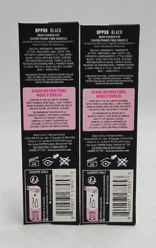 LOT OF 2!! NYX Makeup Fluff & Snatch Brow Powder Eyebrow Pen - 08 Black 0.03oz