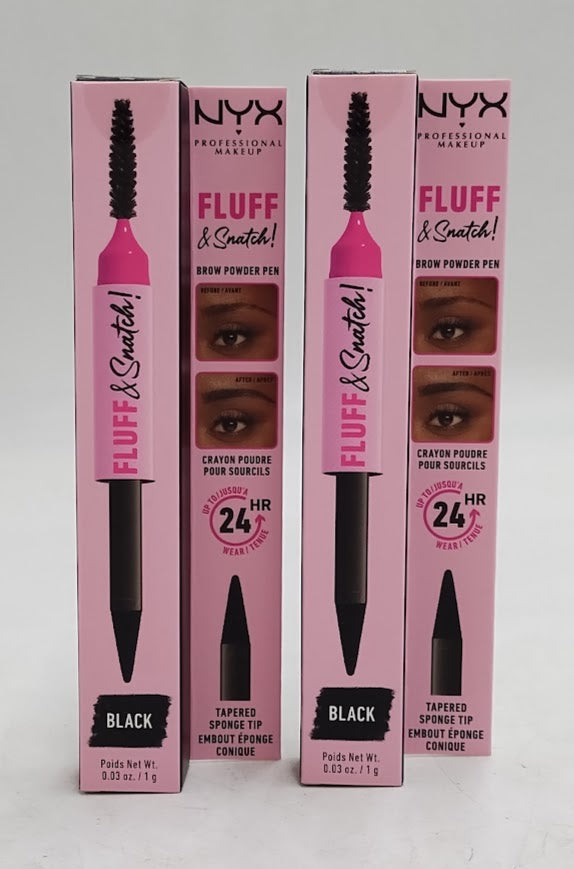 LOT OF 2!! NYX Makeup Fluff & Snatch Brow Powder Eyebrow Pen - 08 Black 0.03oz