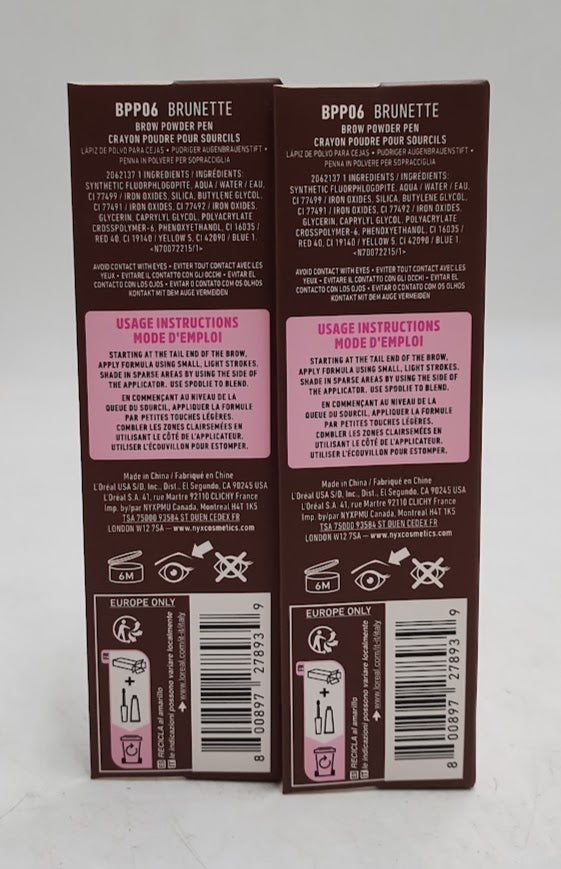 LOT OF 2!! NYX Makeup Fluff & Snatch Brow Powder Eyebrow Pen 06 Brunette 0.03oz
