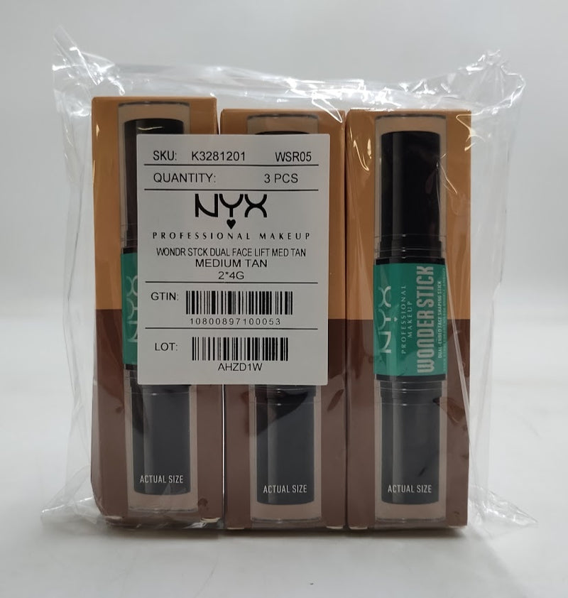 LOT OF 3!! NYX Makeup Wonder Stick 2-in-1 Highlight Contour-Medium Tan-0.28oz