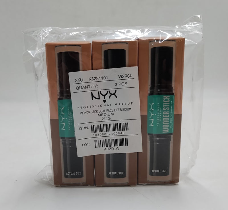 LOT OF 3!!! NYX Makeup Wonder Stick 2-in-1 Highlight & Contour - 04 Medium