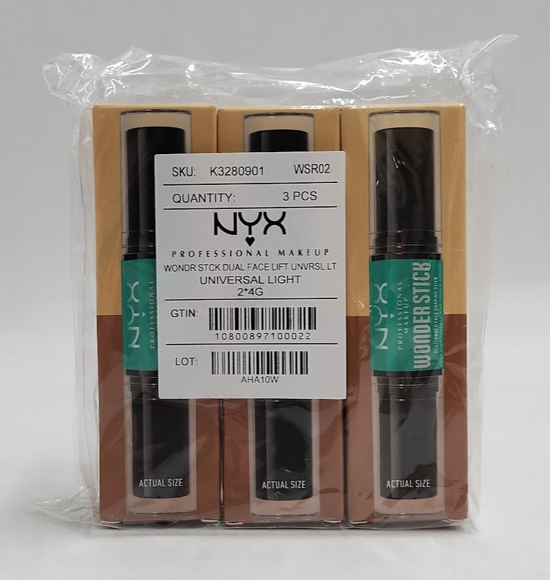 LOT OF 3!! NYX Wonder Stick 2-in-1 Highlight & Contour Universal Light 0.28oz