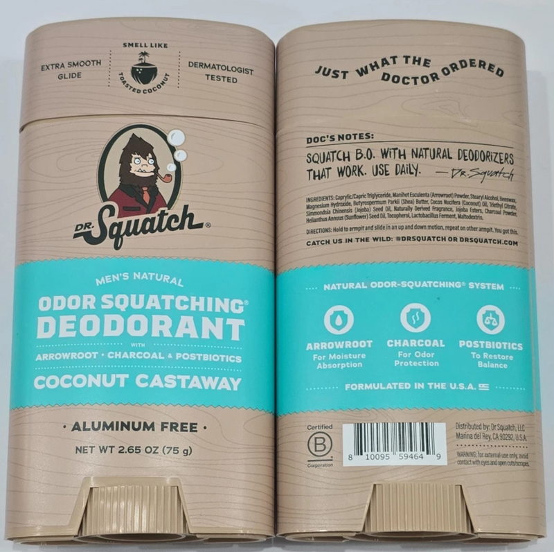 LOT OF 2!!! DR. SQUATCH Men's Natural Deodorant - Coconut Castaway - 2.65oz