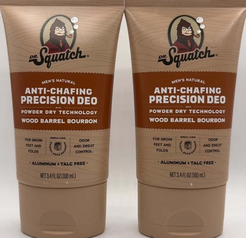 LOT OF 2!!! DR. SQUATCH Mens Deodorant Anti-Chafing Precison Wood Barrel Bourbon
