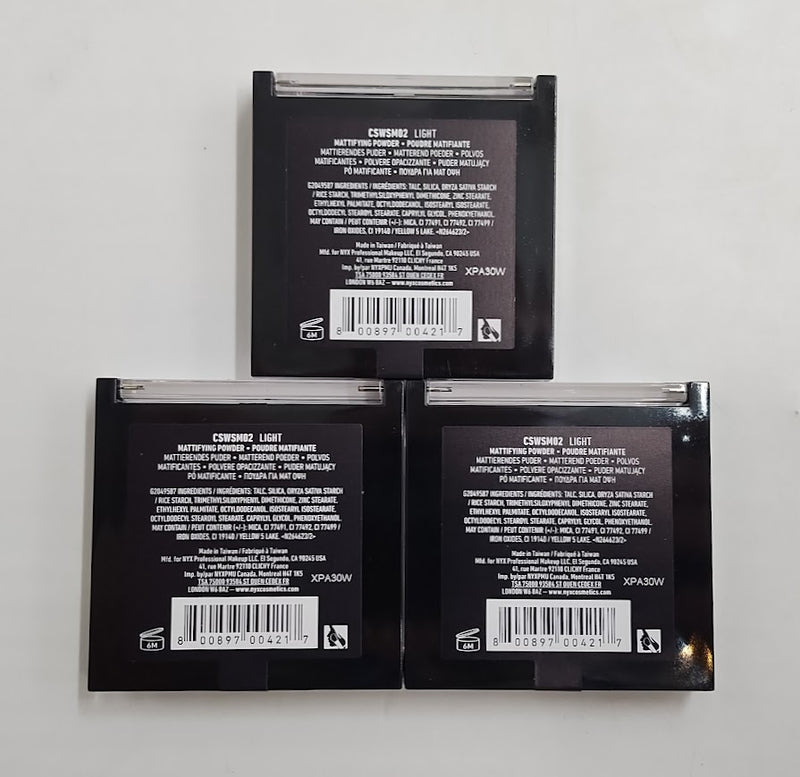 LOT OF 3 NYX Can't Stop Won't Stop Mattifying Pressed Powder - 02 Light - 0.21oz