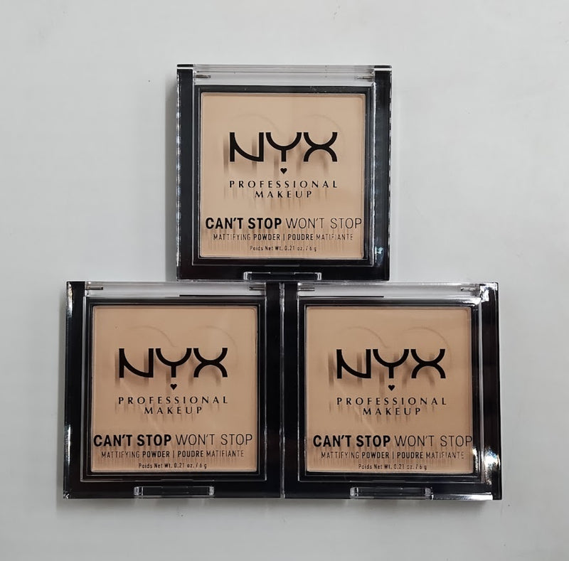 LOT OF 3 NYX Can't Stop Won't Stop Mattifying Pressed Powder - 02 Light - 0.21oz