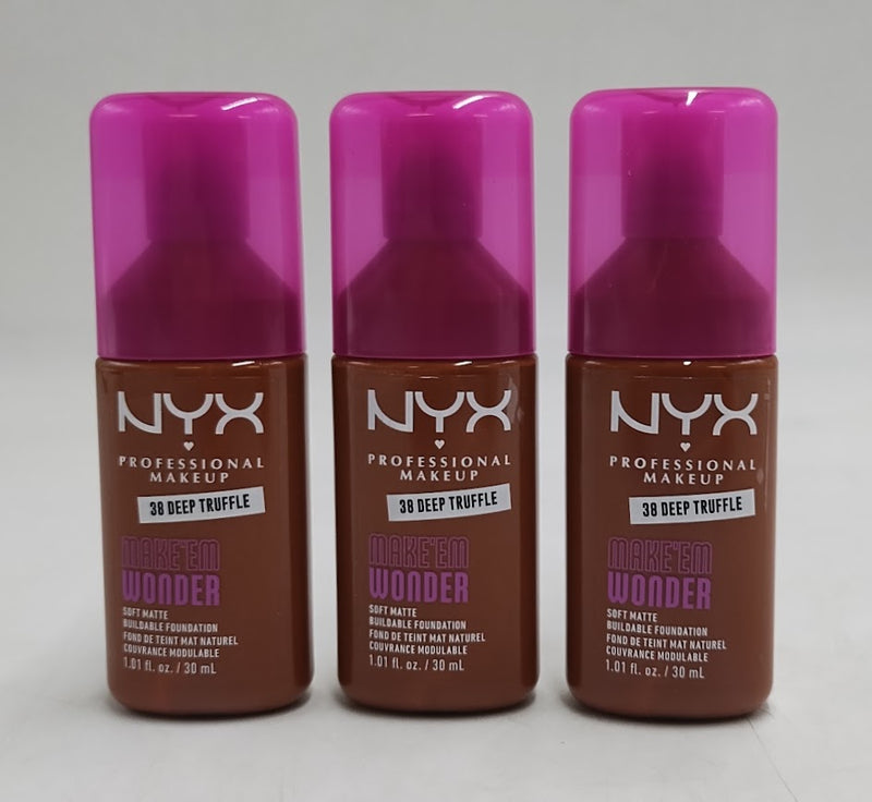 LOT OF 3!!! NYX Make 'Em Wonder 24H Soft Matte Foundation - 38 Deep Truffle