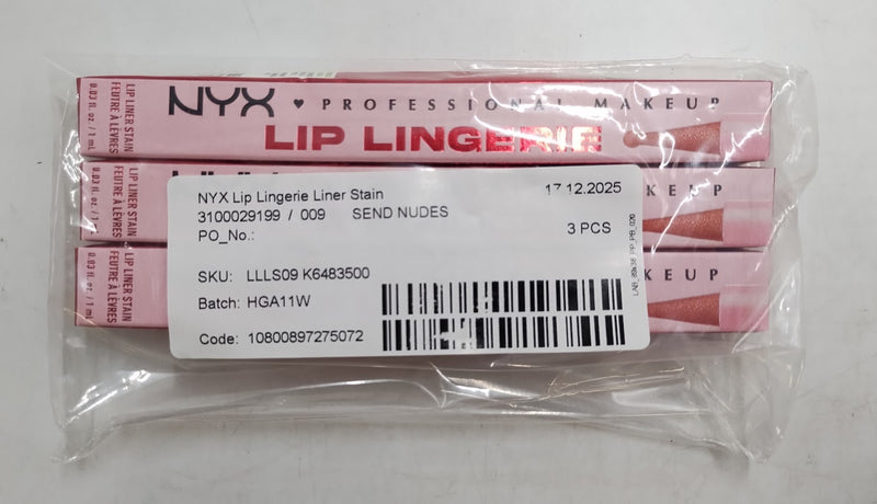 LOT OF 3!!! NYX Lip Lingerie Lip Liner Stain - 09 Send Nudes - 0.03 fl oz