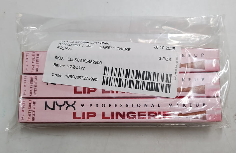 LOT OF 3!!! NYX Lip Lingerie Lip Liner Stain - 03 Barely There - 0.03 fl oz