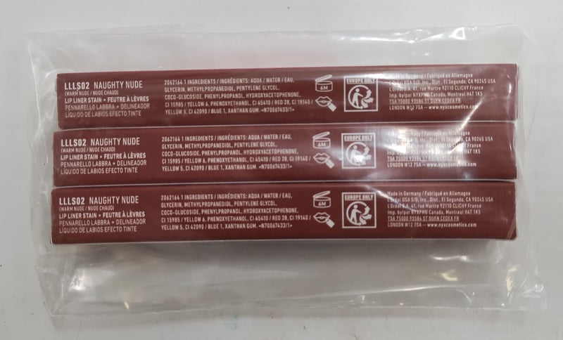 LOT OF 3!!! NYX Lip Lingerie Lip Liner Stain - 02 Naughty Nudes - 0.03 fl oz
