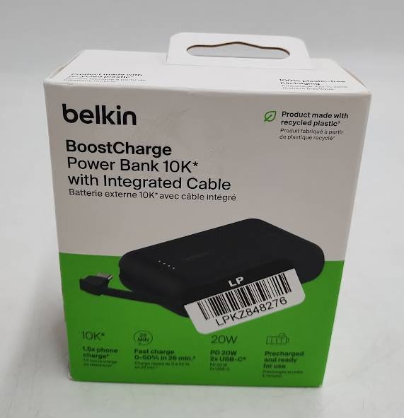 Belkin 1.75" 10000 mAh 20W Power Bank USB-C Cable & USB-C Port - Black
