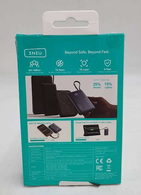 INIU Pocket Power 45W Fast Charging 10000mAh Power Bank **BRAND NEW, OPEN BOX**