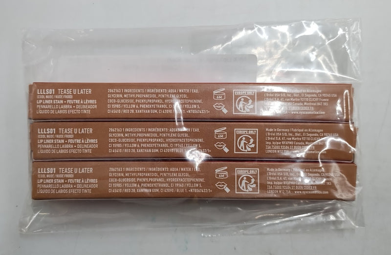 LOT OF 3!!! NYX Lip Lingerie Lip Liner Stain - 01 Tease U Later - 0.03 fl oz
