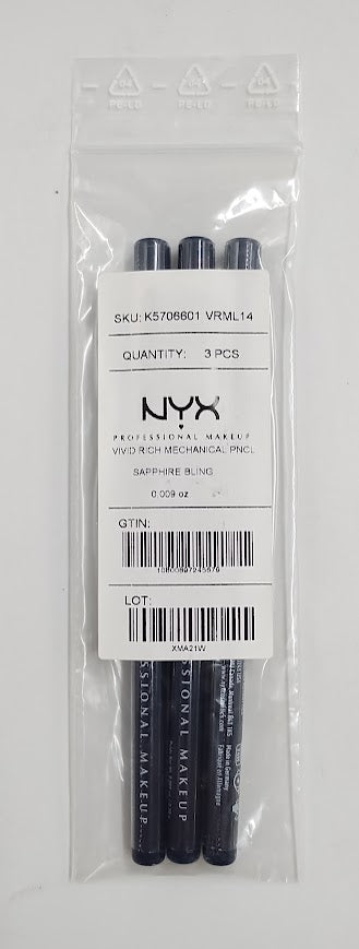 LOT OF 3!!! NYX Vivid Rich Mechanical Eye Pencil - 14 Sapphire Bling - 0.05oz