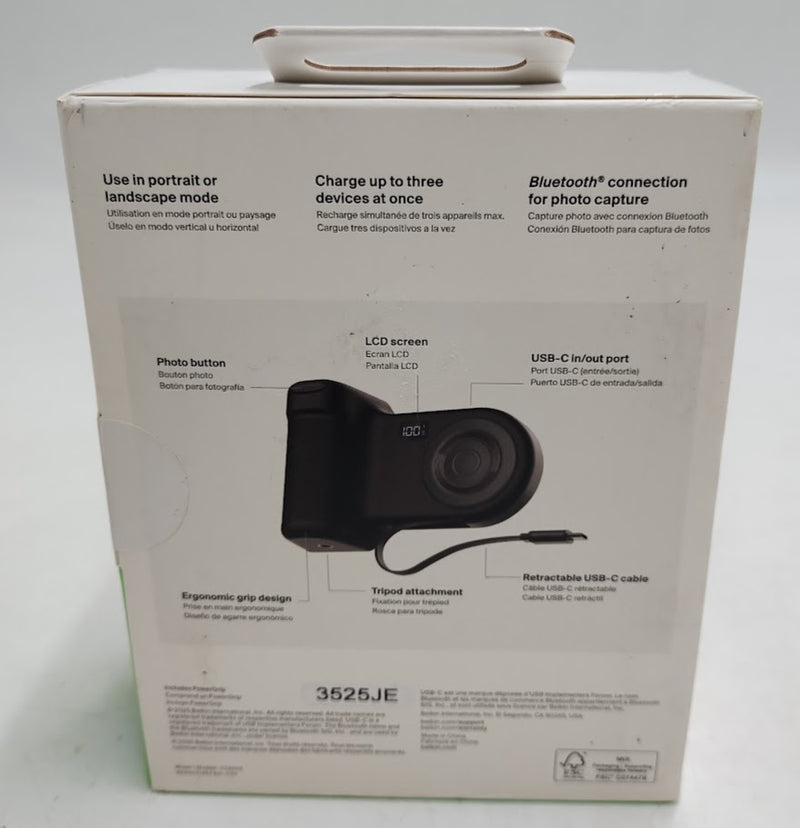 Belkin 1.75" 10000 mAh Power Camera Grip/Bank USB-C Port - Pepper Gray