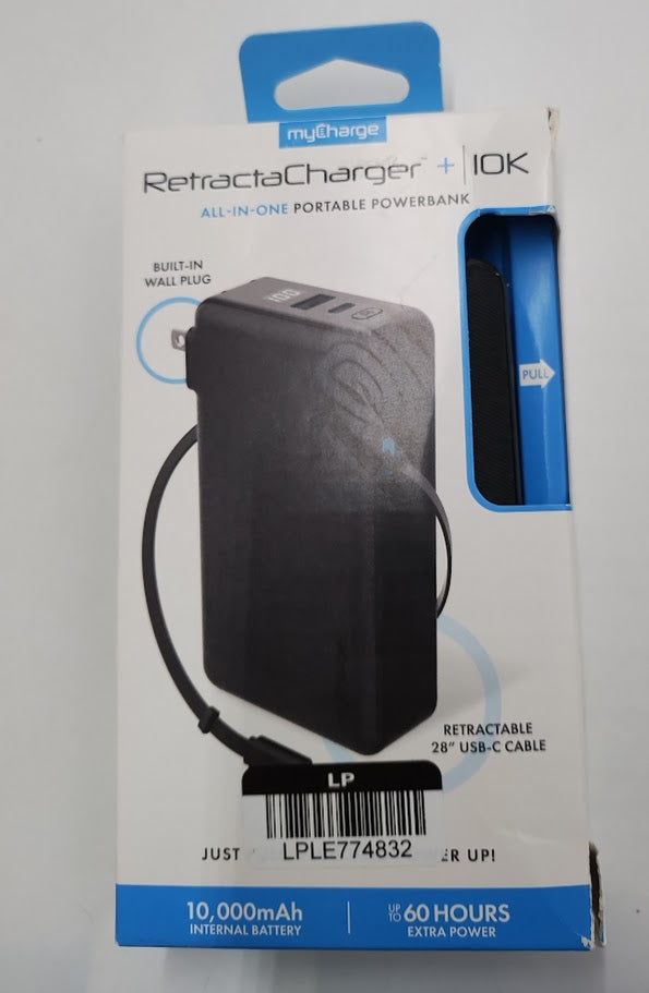 myCharge 10000mAh 30W RetractaCharger + Power Bank - Black