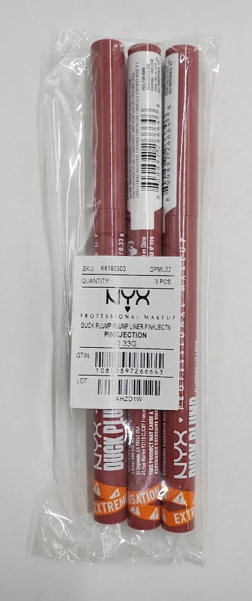 LOT OF 3!!! NYX Duck Plump Plumping Lip Liner - Pinkjection - 0.01oz