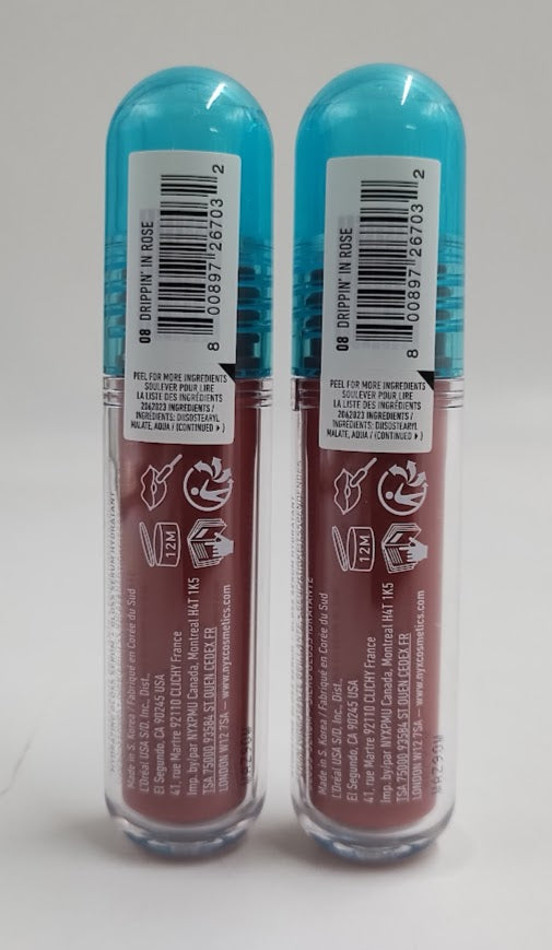 LOT OF 2!!! NYX Lip IV Hydrating Lip Gloss Stain - Drippin in Rose - 0.16 fl oz