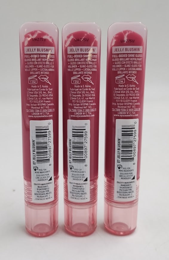 LOT OF 3!!! NYX Jelly Job Peptide Lip Gloss - 07 Jelly Blushing - 0.25 fl oz