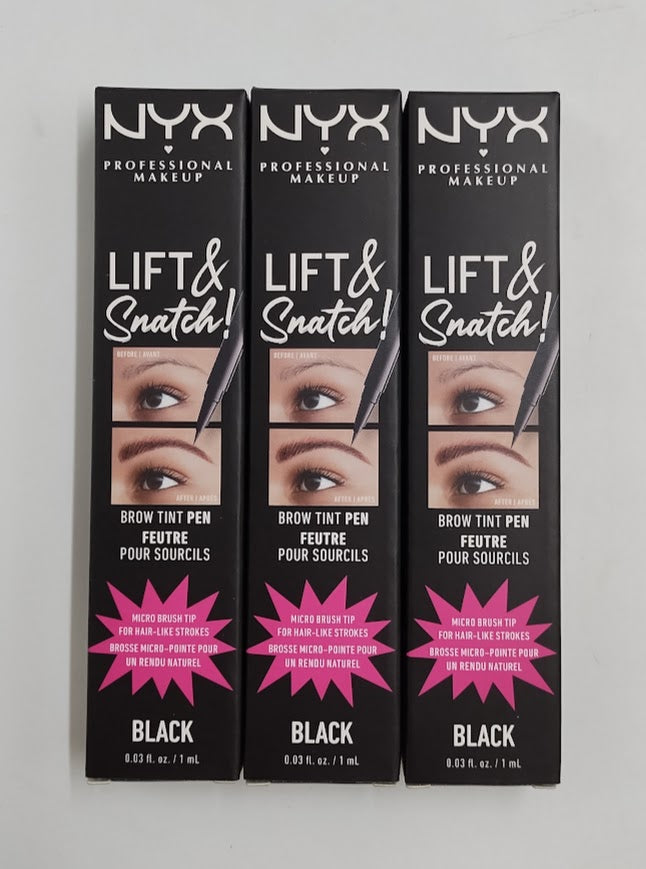 LOT OF 3!!! NYX Lift N Snatch! Brow Tint Pen - Black - 0.03 fl oz