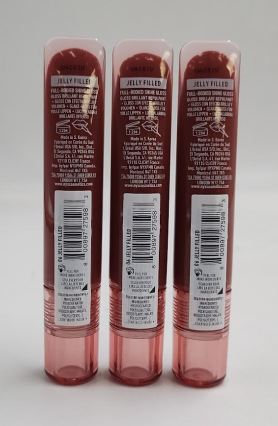 LOT OF 3!!! NYX Jelly Job Peptide Lip Gloss - 06 Jelly Filled - 0.25 fl oz